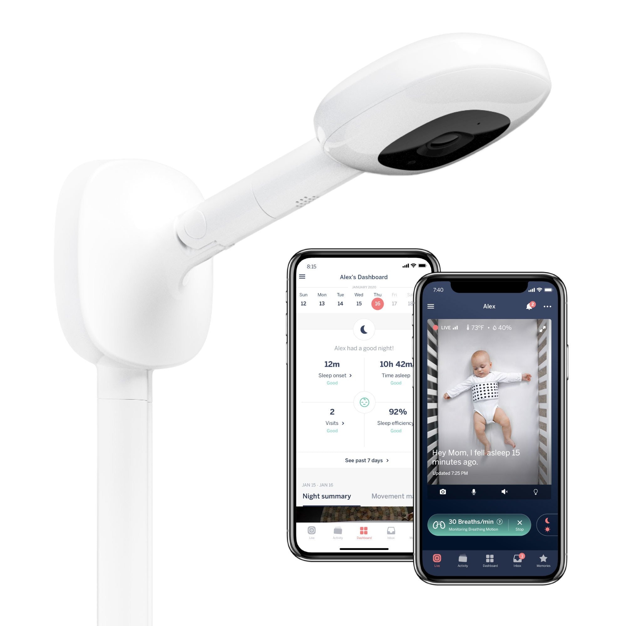 The Nanit Pro Camera overhead smart baby monitor with 1080p HD video, computer-vision breathing motion detection, and sleep tracking analytics, priced from $449 AUD at Australian retailers